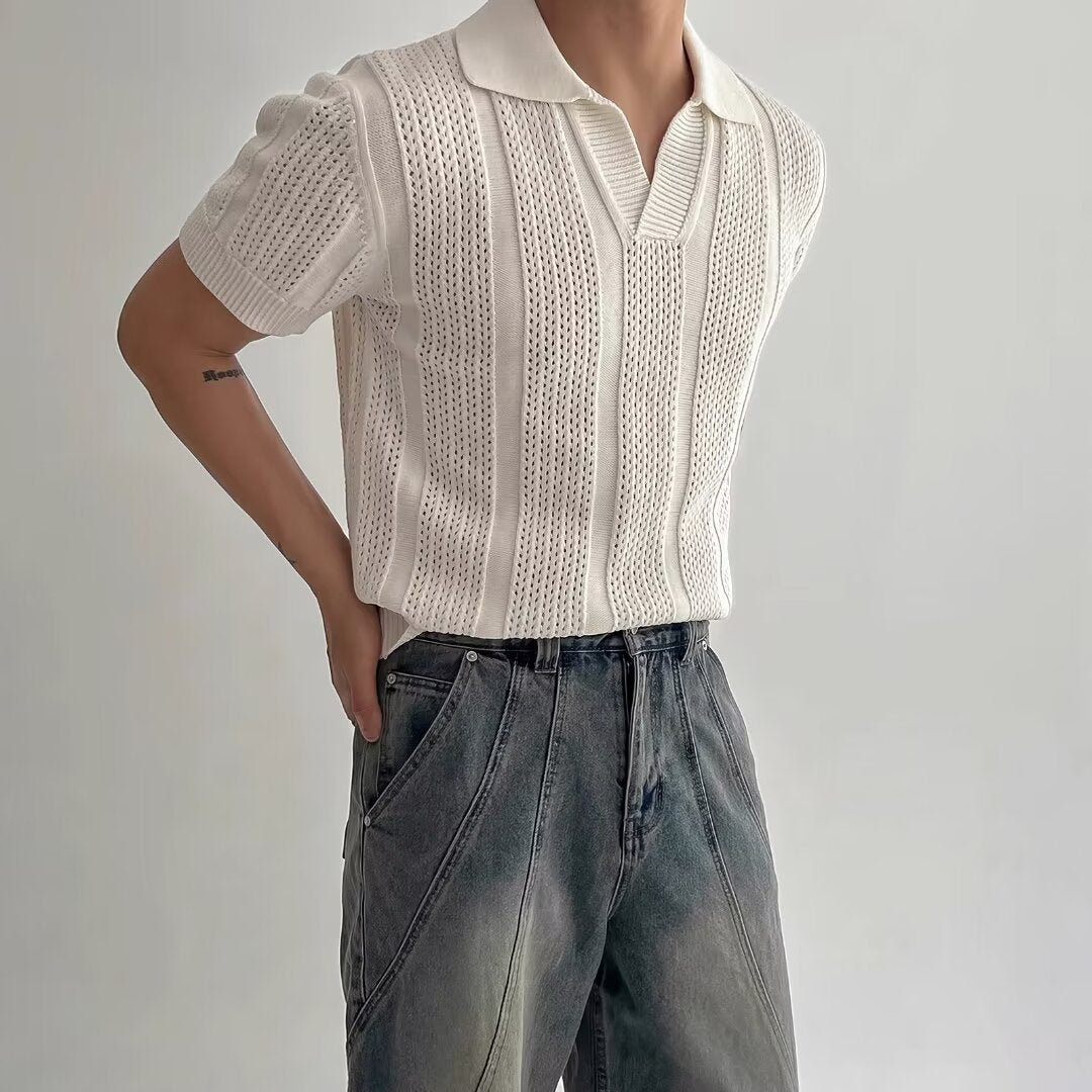 Camiseta Polo de Malla Tejida para Hombre de Manga Corta, Ideal para Verano