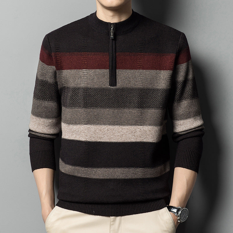 Sweater de Punto de Rayas Contrastantes para Hombre – Ideal para Primavera y Otoño
