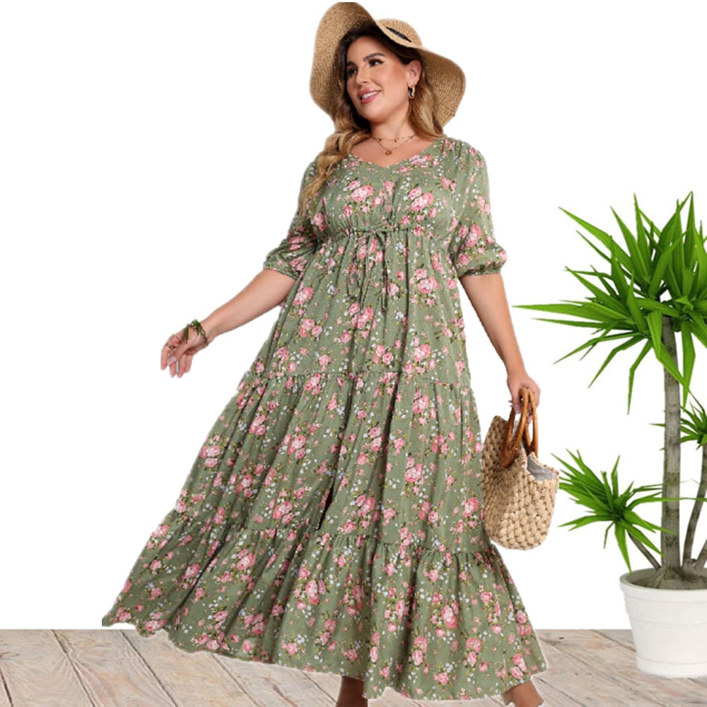 Vestido Flojo Bohemio con Estampado Floral y Manga Corta | Ideal para Primavera y Verano