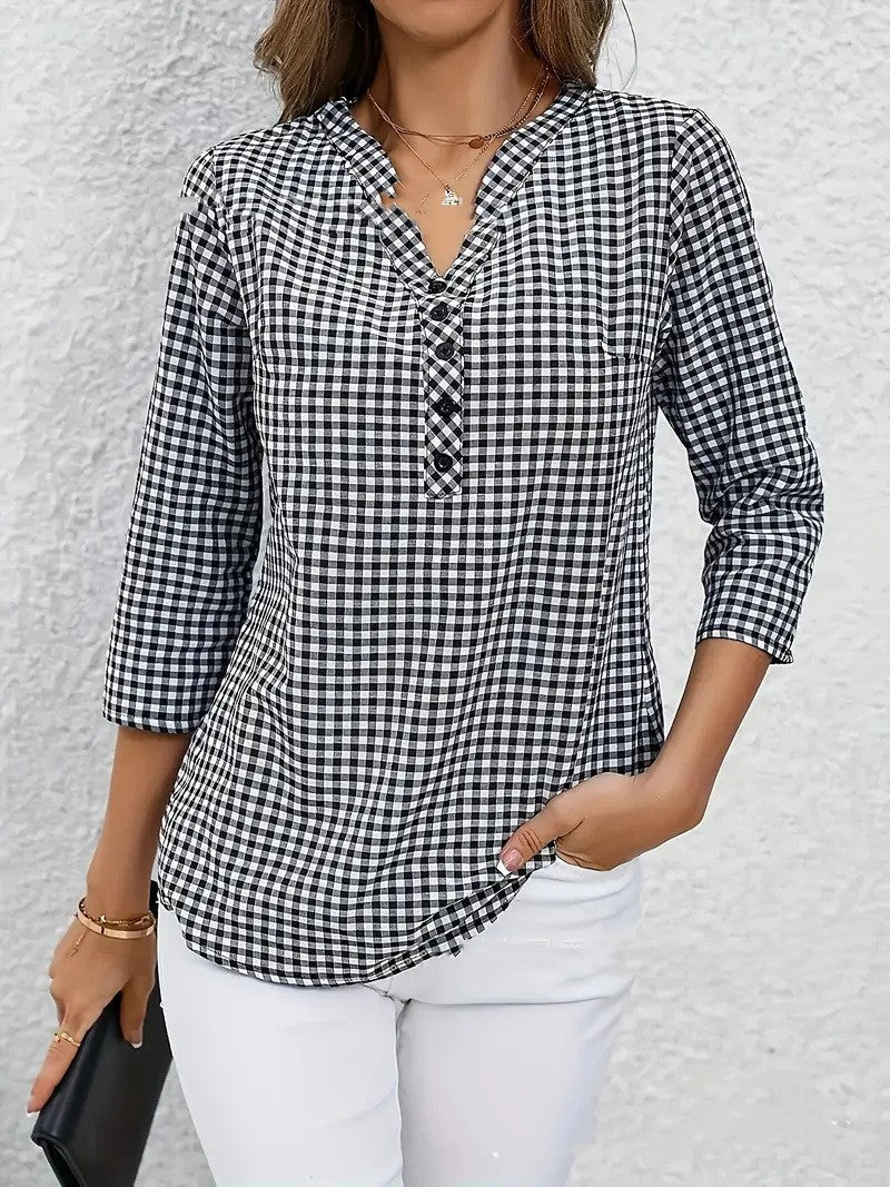 Camisa de Mujer Retro de Cuadros y Rayas de Manga Larga | Ideal para Otoño e Invierno