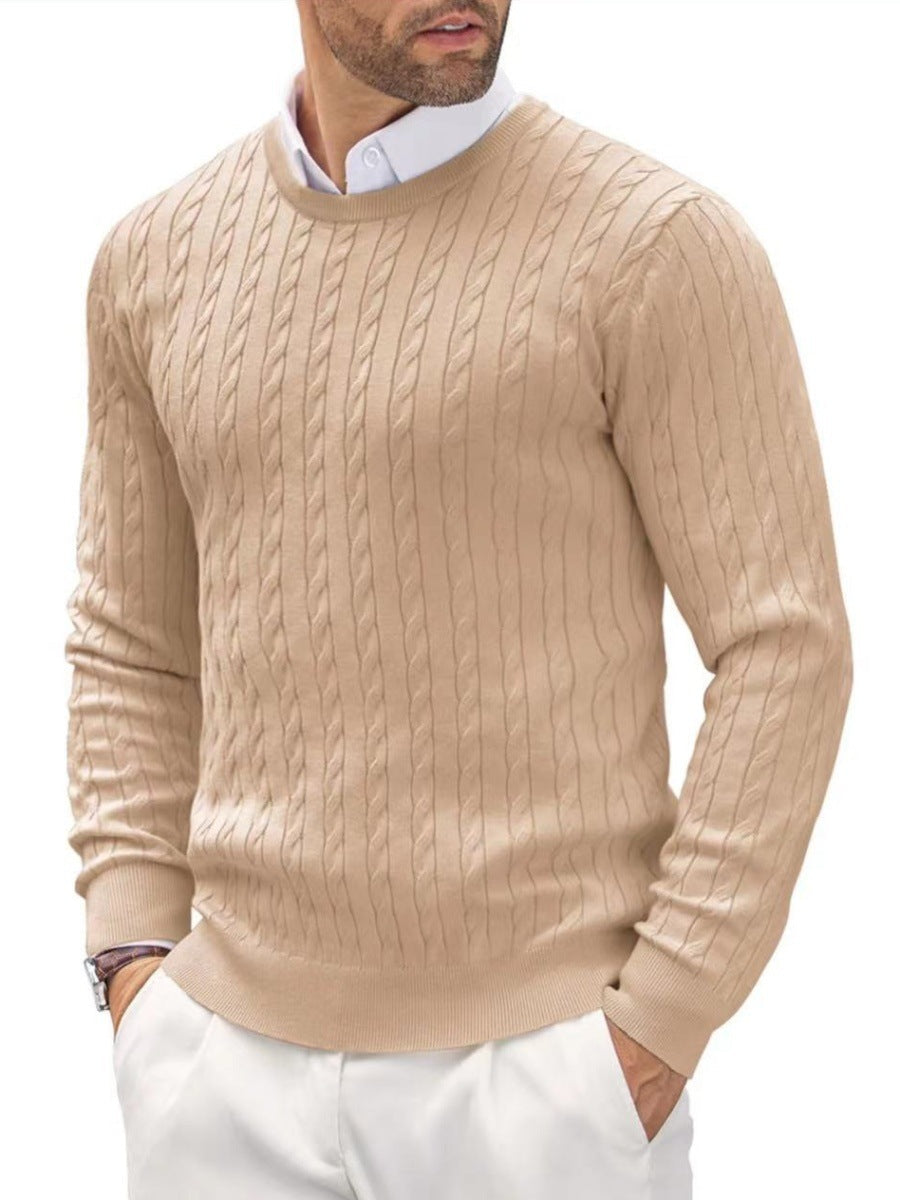 Suéter de Cuello Redondo Ajustado para Hombre con Diseño Trenzado – Ideal para Otoño