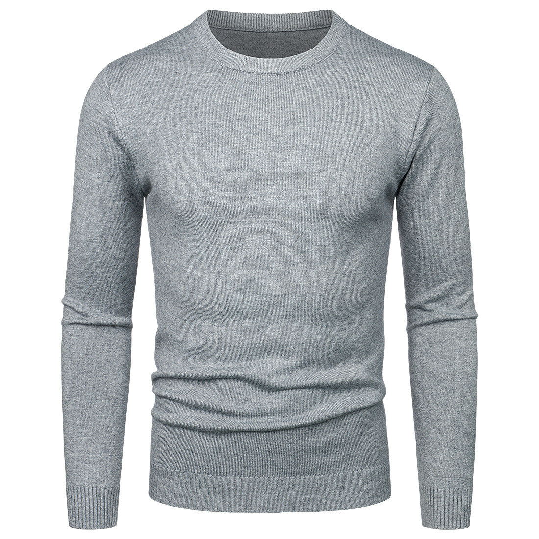 Suéter de Cuello Redondo Manga Larga Ajustado para Hombre, Ideal para Otoño