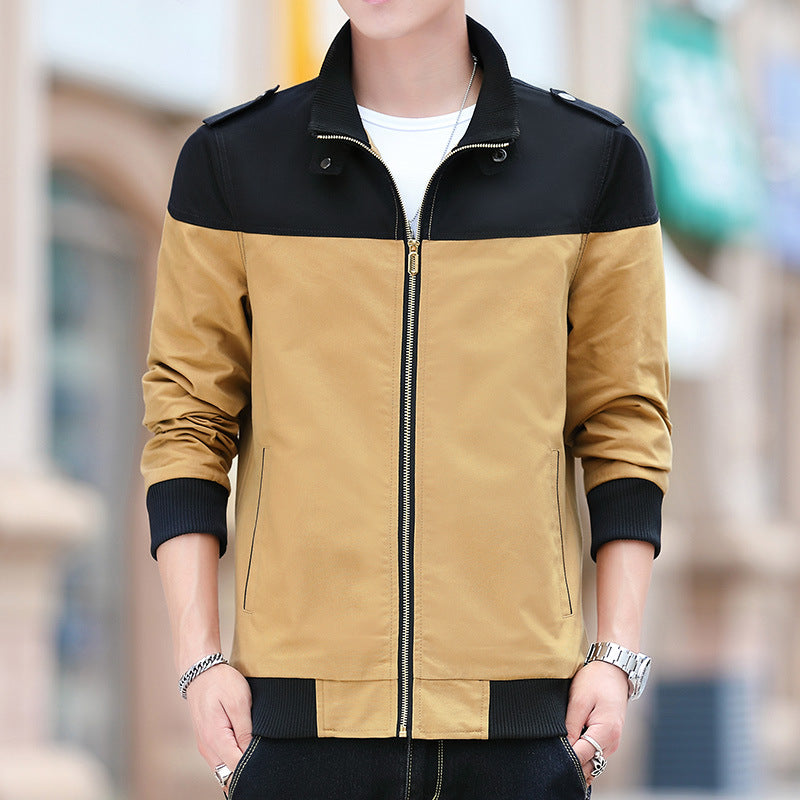 Chaqueta de Algodón con Cuello Alto y Bloques de Color para Hombre | Ideal para Primavera y Otoño