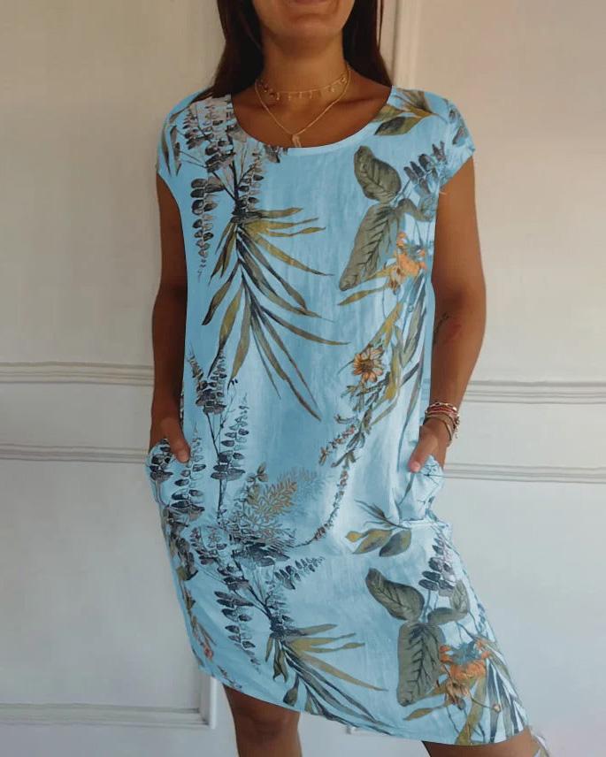 Vestido de Algodón-Lino para Mujer con Escote en V y Bolsillos | Ideal para Verano