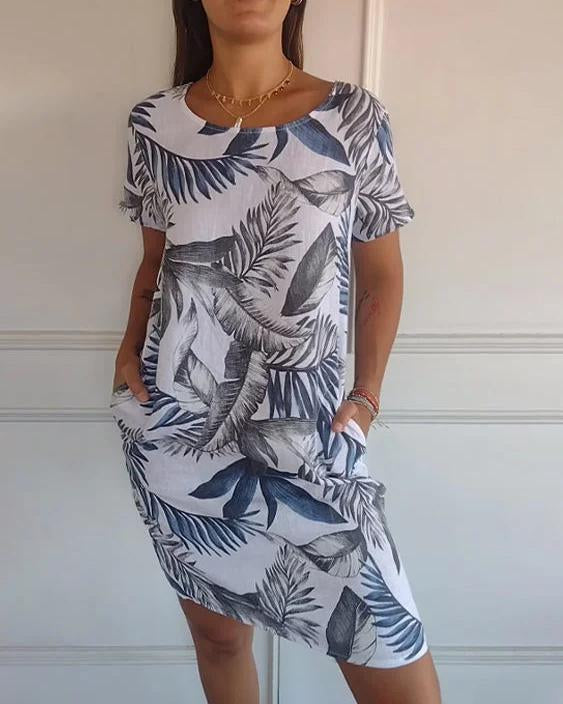 Vestido de Algodón-Lino para Mujer con Escote en V y Bolsillos | Ideal para Verano