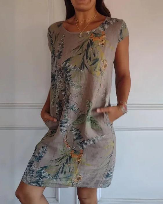 Vestido de Algodón-Lino para Mujer con Escote en V y Bolsillos | Ideal para Verano