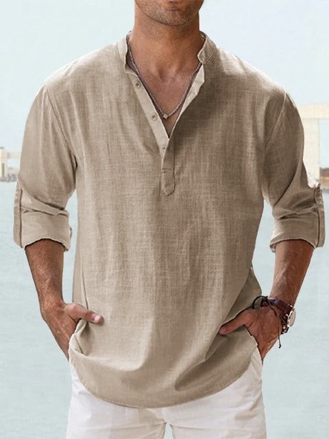 Camisa de Lino Ligera para Hombre con Mangas Largas I Ideal para el Verano