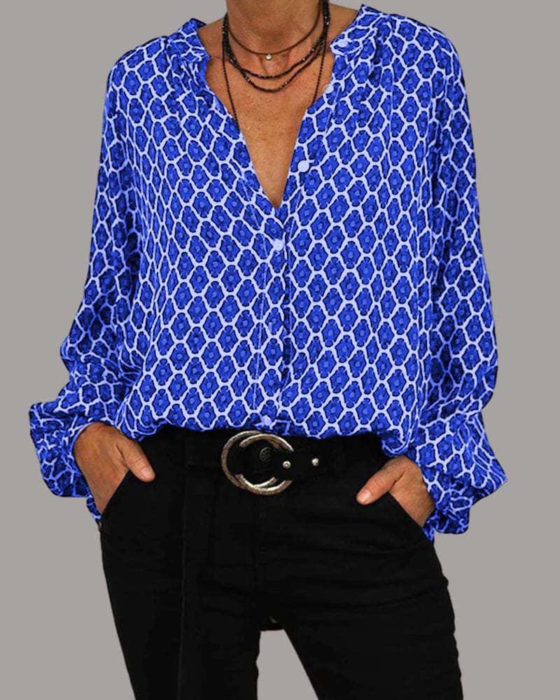 Blusa de Algodón con Cuello en V y Detalle de Botones | Ideal para Primavera y Otoño