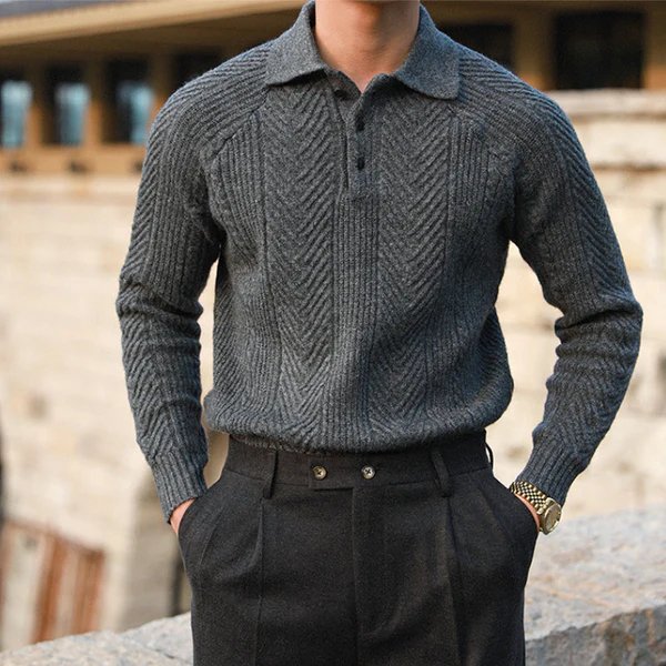 Suéter de Punto con Cuello Abotonado para Hombres | Ideal para el Invierno