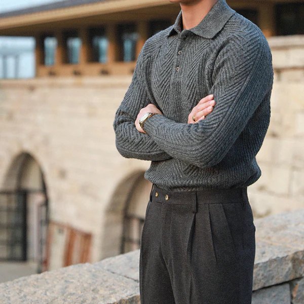 Suéter de Punto con Cuello Abotonado para Hombres | Ideal para el Invierno