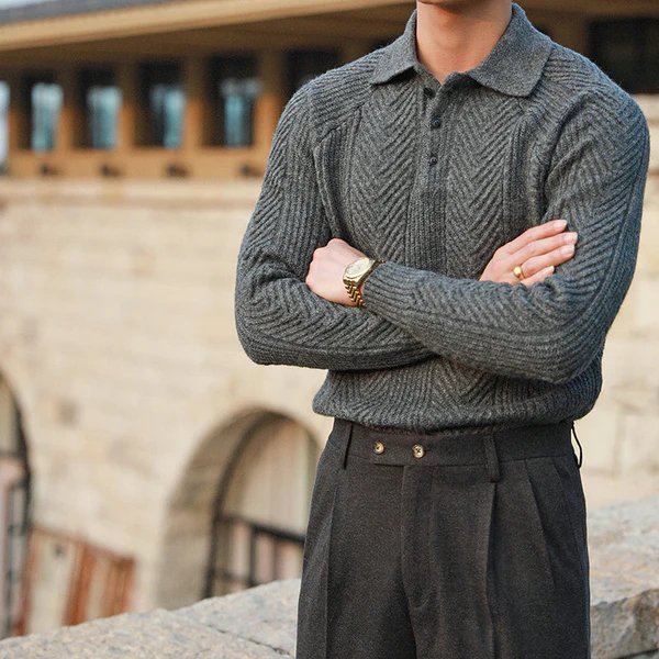 Suéter de Punto con Cuello Abotonado para Hombres | Ideal para el Invierno