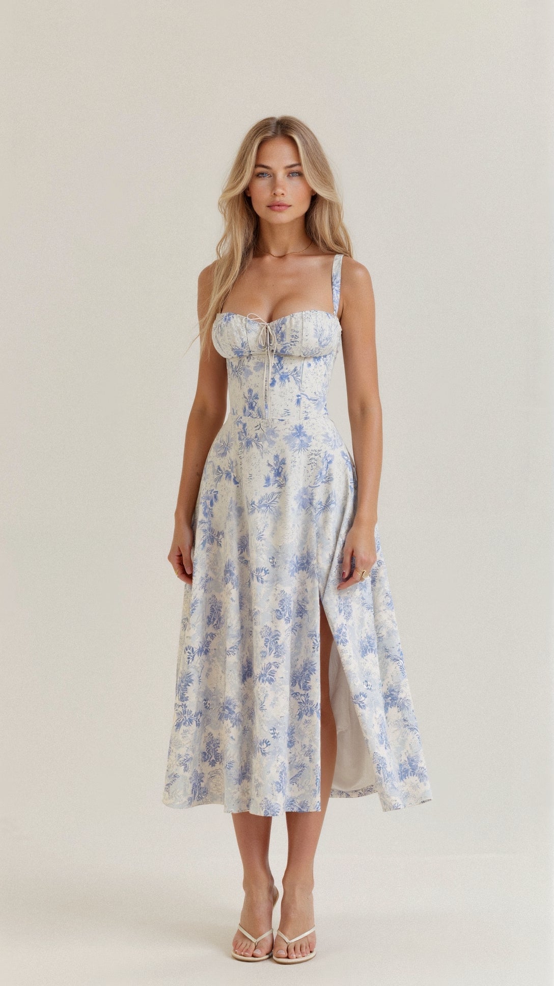 Vestido Midí con Detalle de Corsé y Falda Fluida | Ideal para Primavera y Verano
