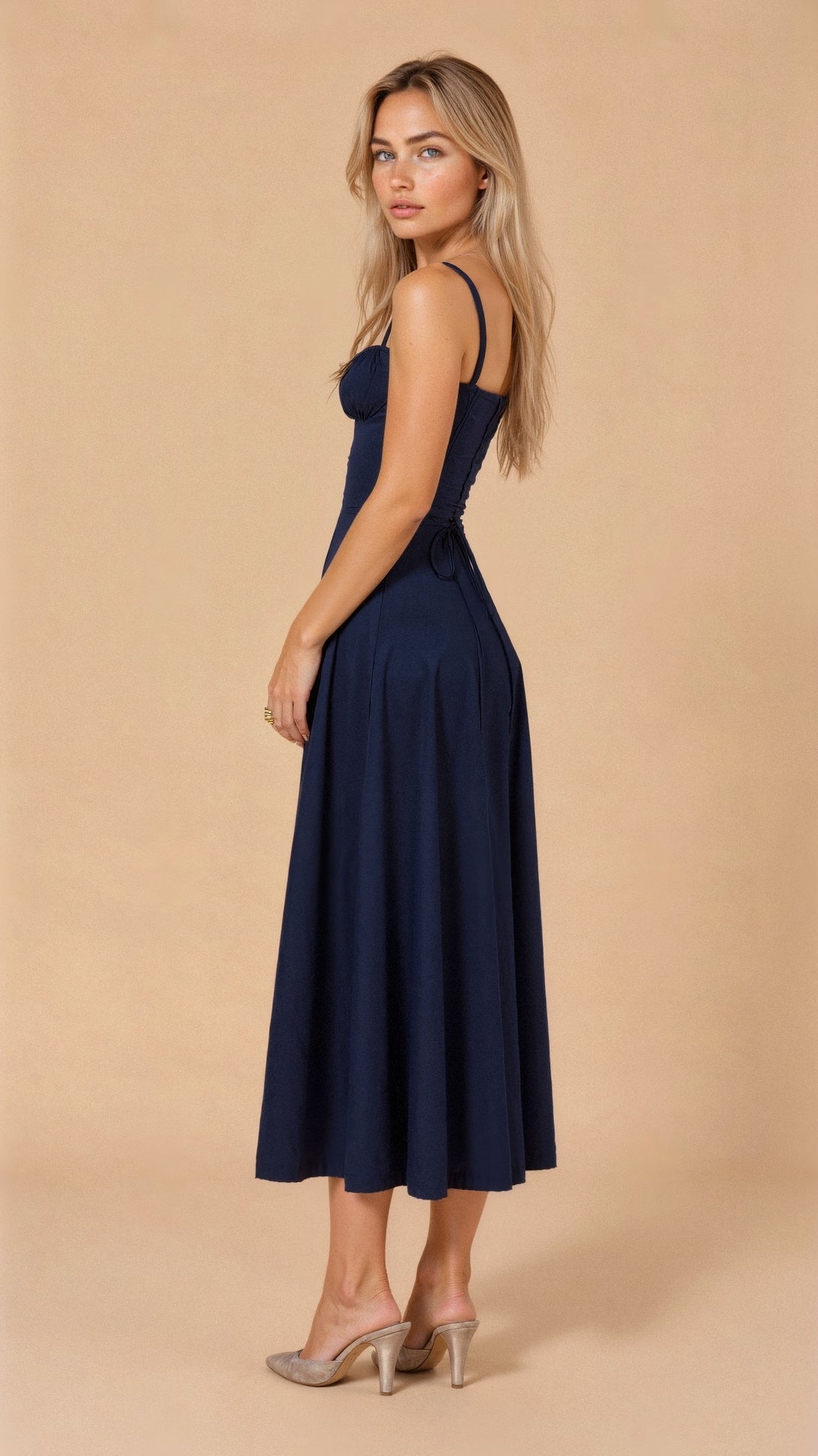 Vestido Midí con Detalle de Corsé y Falda Fluida | Ideal para Primavera y Verano