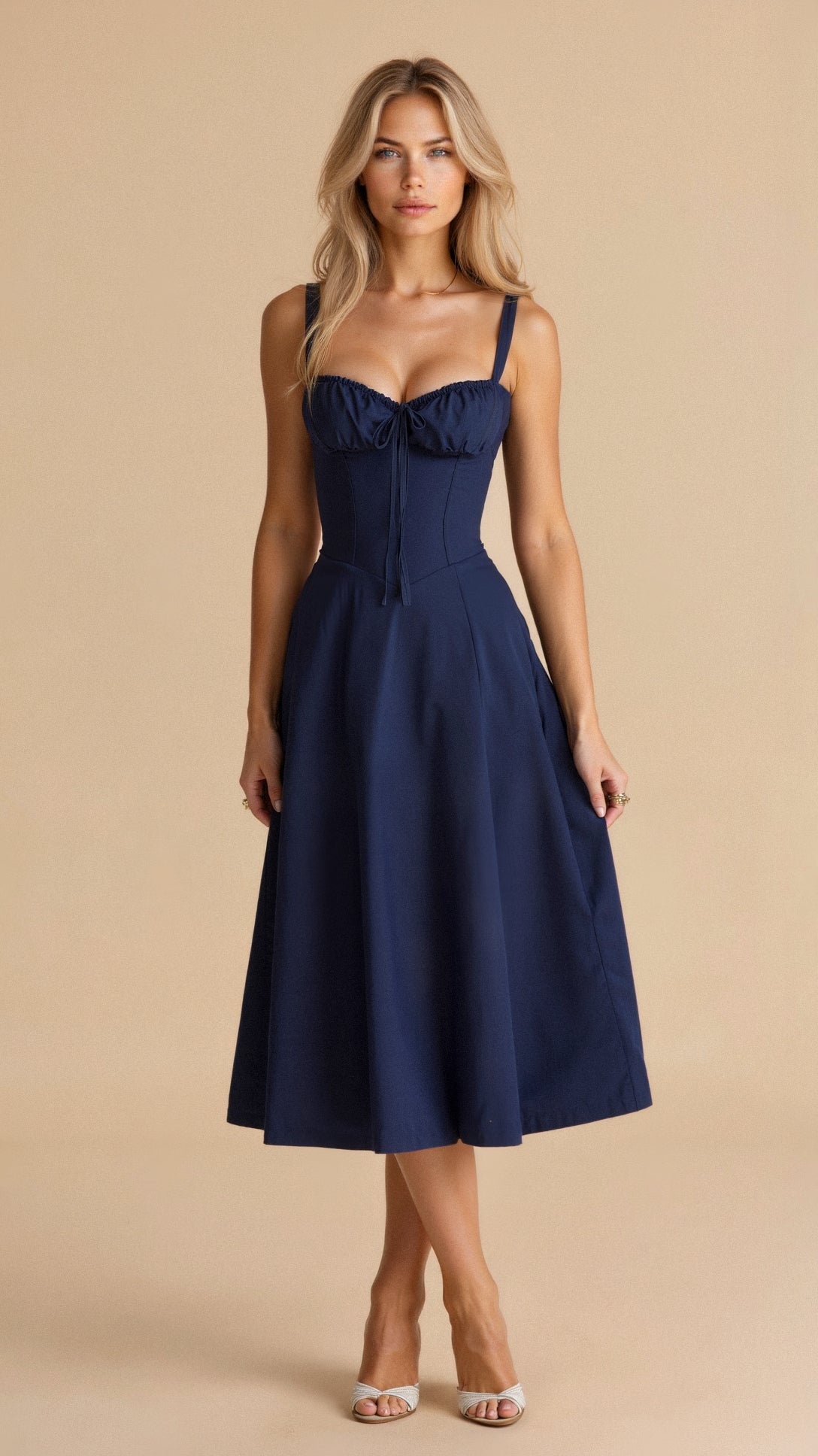 Vestido Midí con Detalle de Corsé y Falda Fluida | Ideal para Primavera y Verano