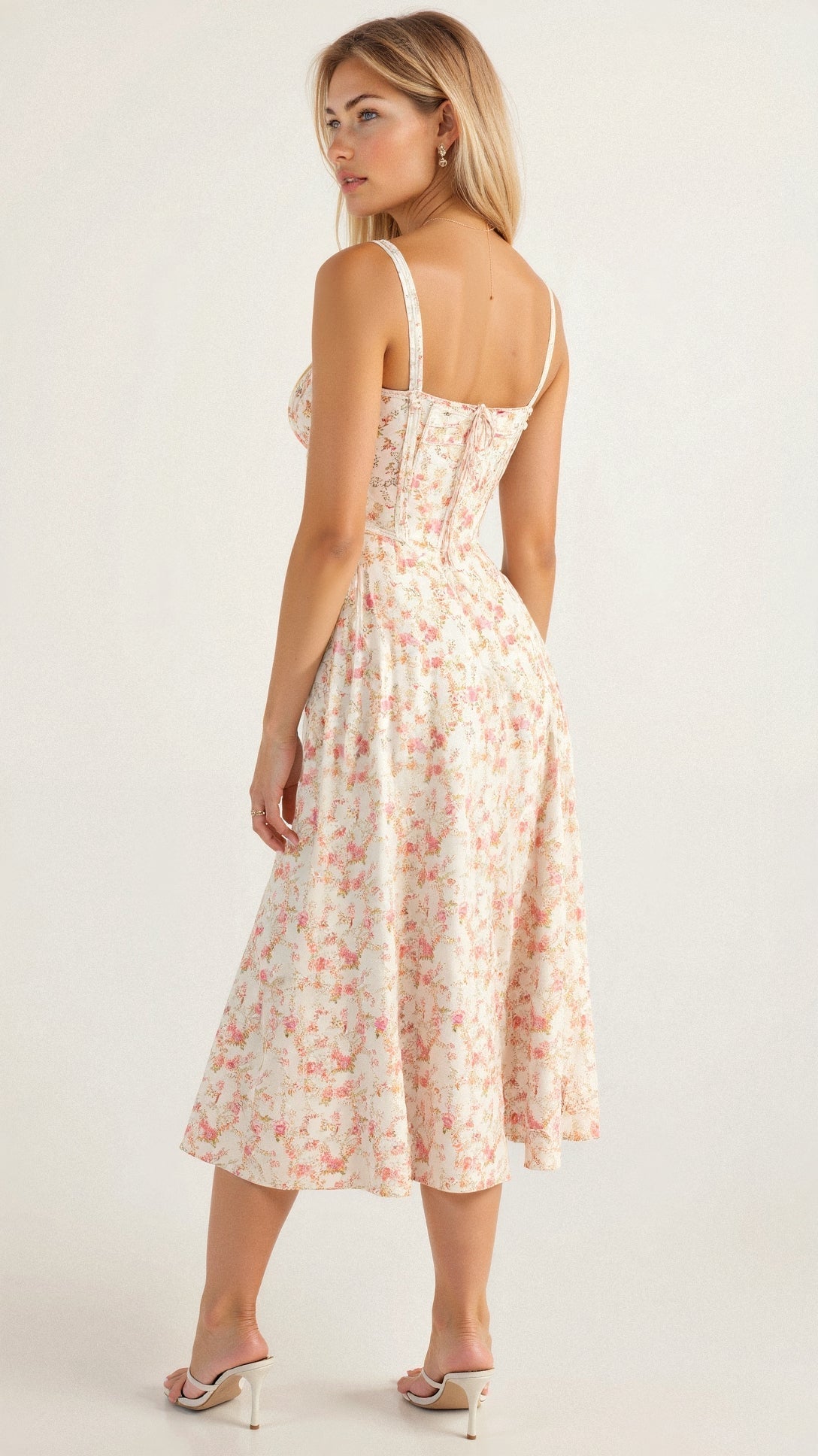 Vestido Midí con Detalle de Corsé y Falda Fluida | Ideal para Primavera y Verano