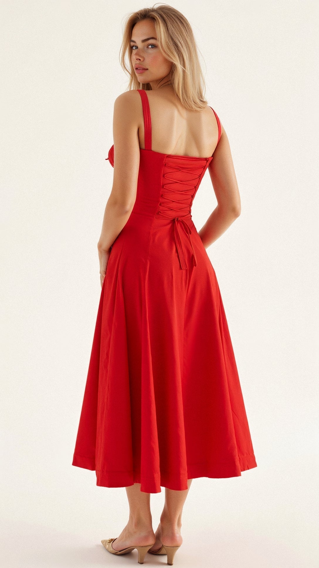 Vestido Midí con Detalle de Corsé y Falda Fluida | Ideal para Primavera y Verano