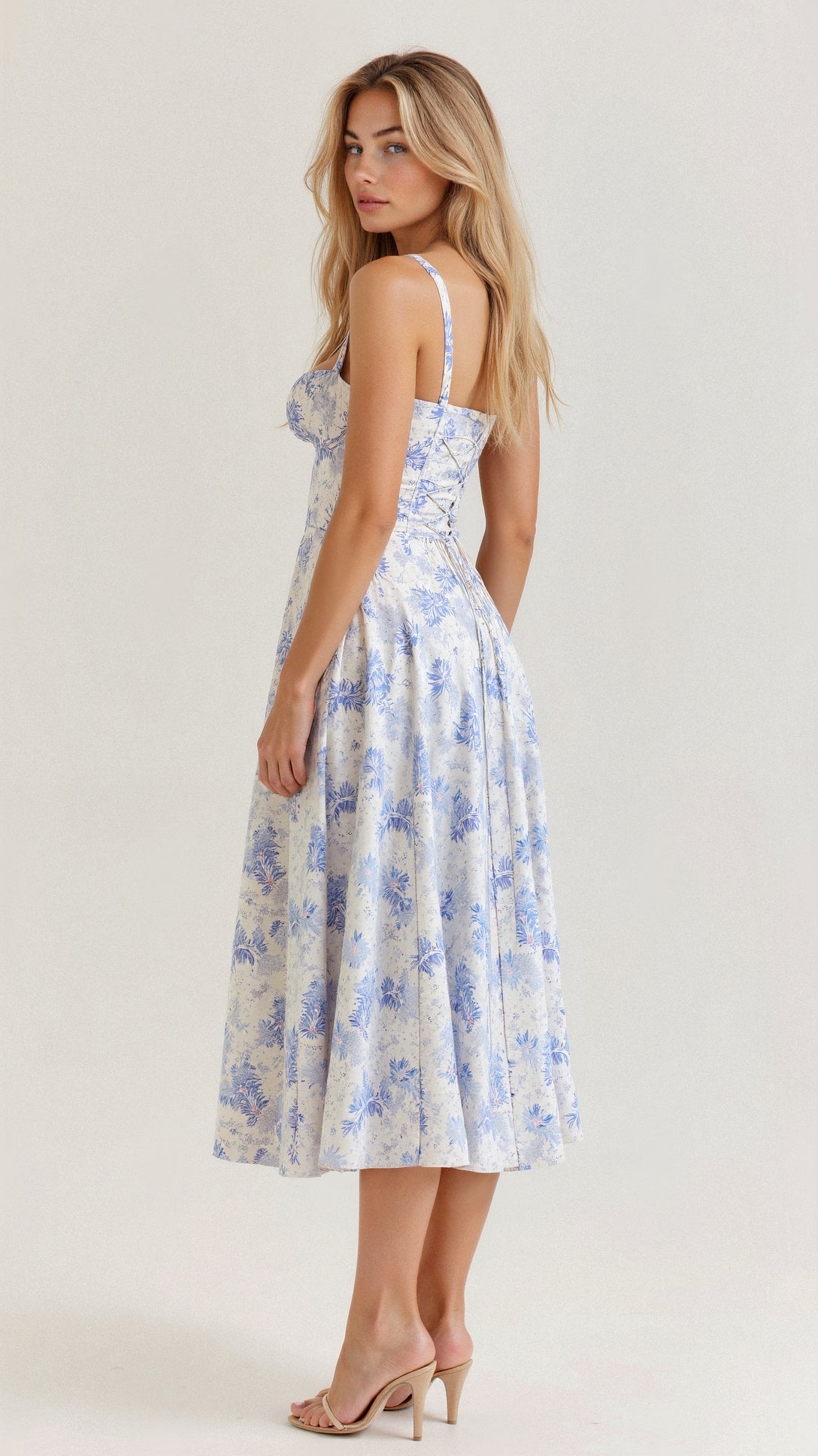 Vestido Midí con Detalle de Corsé y Falda Fluida | Ideal para Primavera y Verano