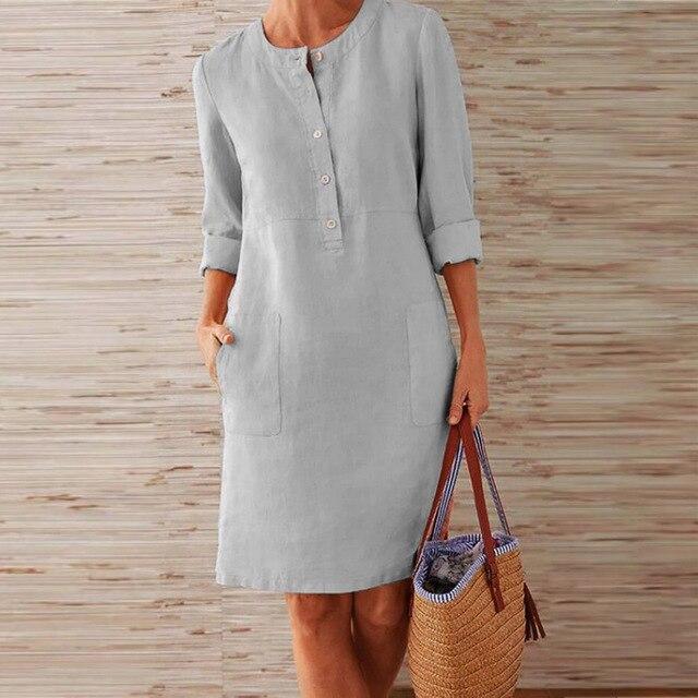 Vestido de Manga Larga de Algodón y Lino | Ideal para Primavera y Otoño