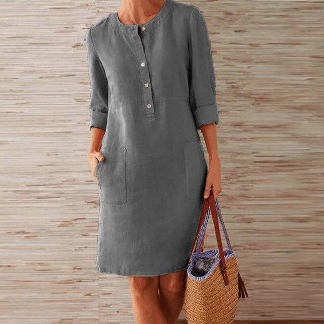Vestido de Manga Larga de Algodón y Lino | Ideal para Primavera y Otoño