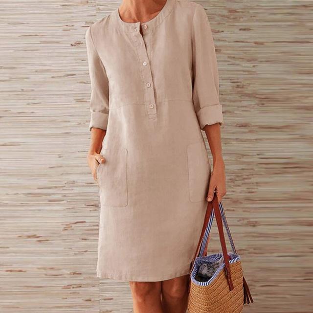 Vestido de Manga Larga de Algodón y Lino | Ideal para Primavera y Otoño