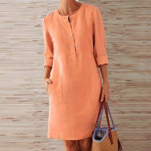 Vestido de Manga Larga de Algodón y Lino | Ideal para Primavera y Otoño