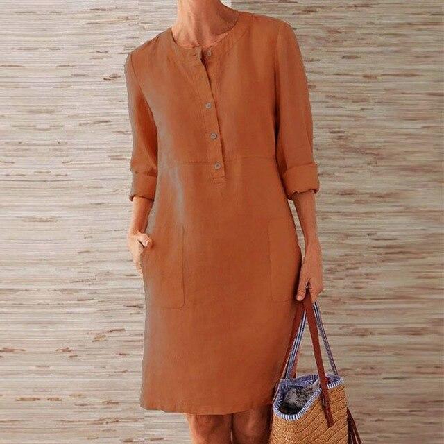 Vestido de Manga Larga de Algodón y Lino | Ideal para Primavera y Otoño