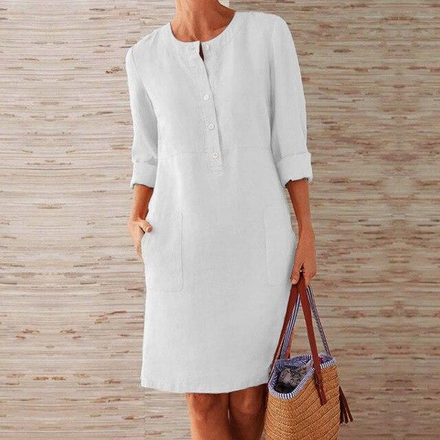 Vestido de Manga Larga de Algodón y Lino | Ideal para Primavera y Otoño
