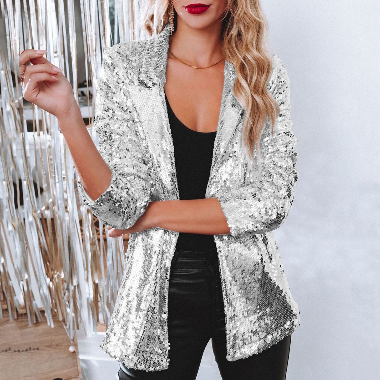 Blazer de Lentejuelas para Mujer con Ajuste Cómodo Ideal para Otoño e Invierno