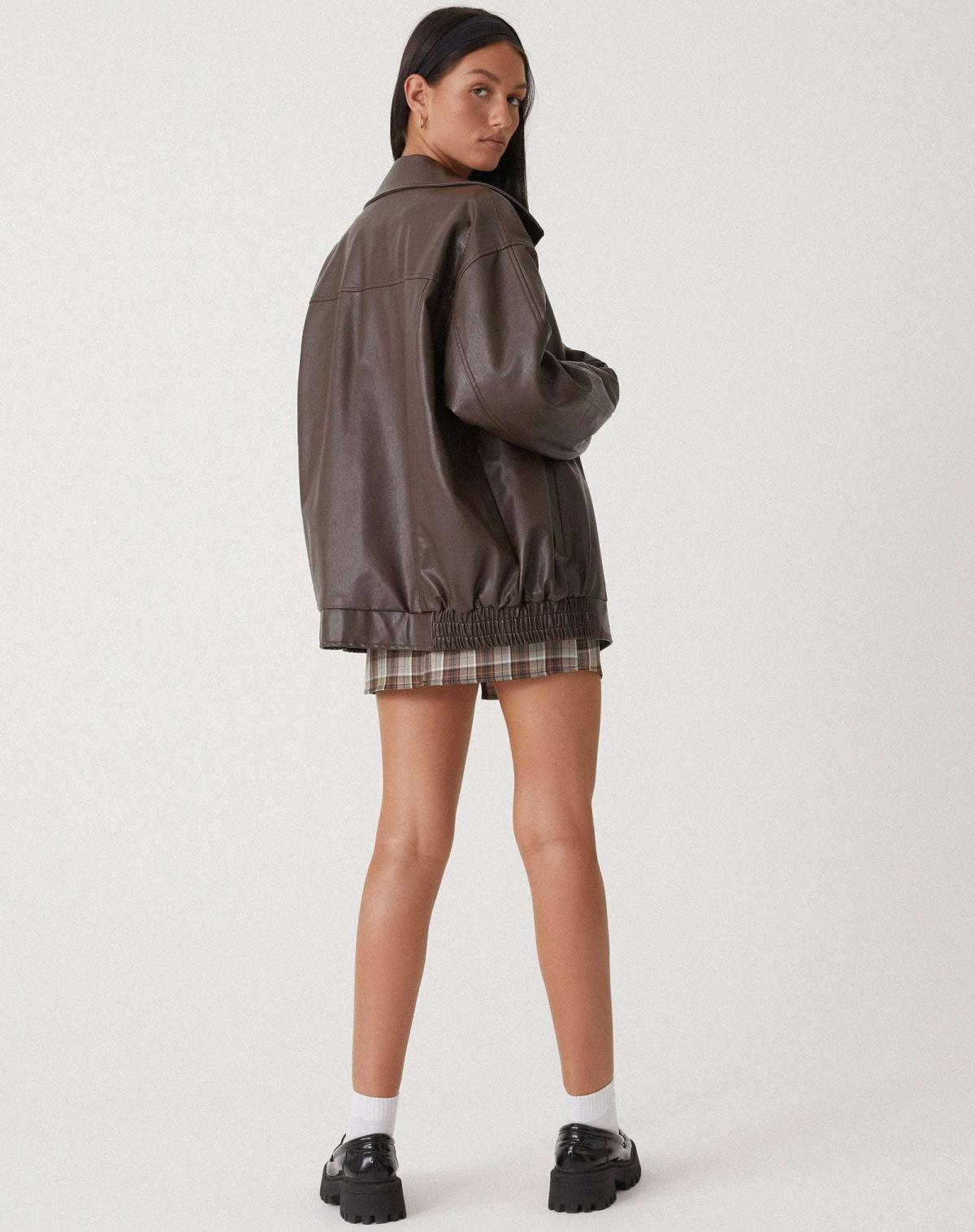 Chaqueta de cuero sintético oversize con ajuste holgado I Ideal para primavera y otoño