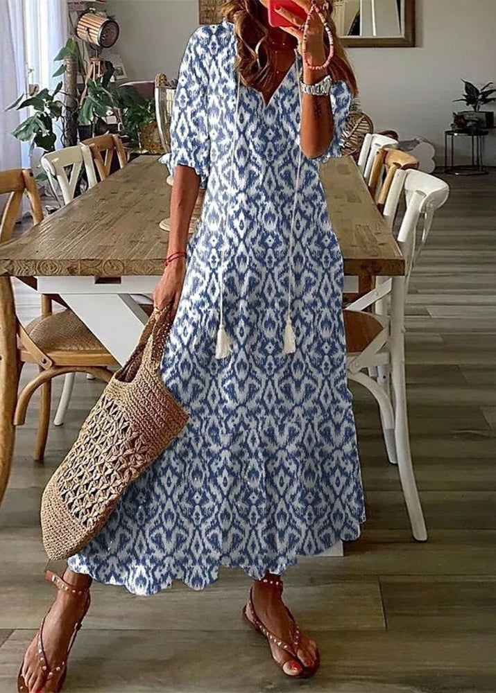 Vestido Largo con Estampado Floral y Cintura Ajustable | Ideal para el Verano