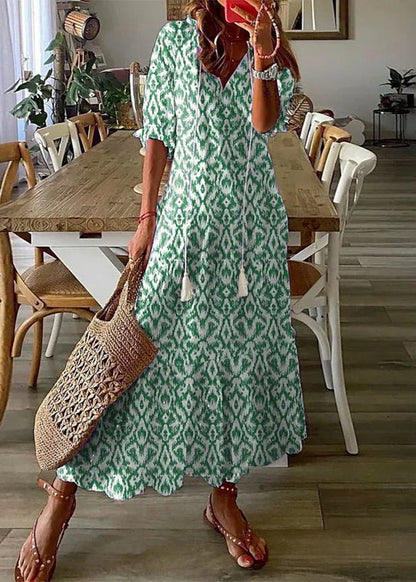 Vestido Largo con Estampado Floral y Cintura Ajustable | Ideal para el Verano