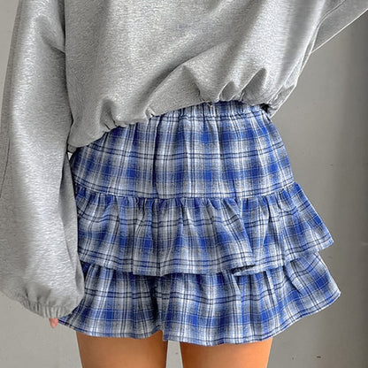 Falda Azul de Cuadros de Algodón con Volantes | Ideal para el Verano