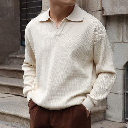 Suéter Polo con Cuello en V para Hombres, Ideal para Primavera y Otoño