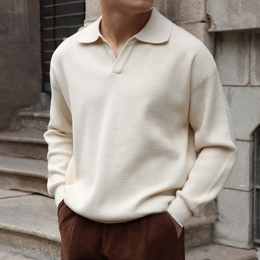 Suéter Polo con Cuello en V para Hombres, Ideal para Primavera y Otoño