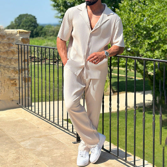 Conjunto de Dos Piezas para Hombre con Camisa de Manga Corta y Pantalón | Ideal para Verano