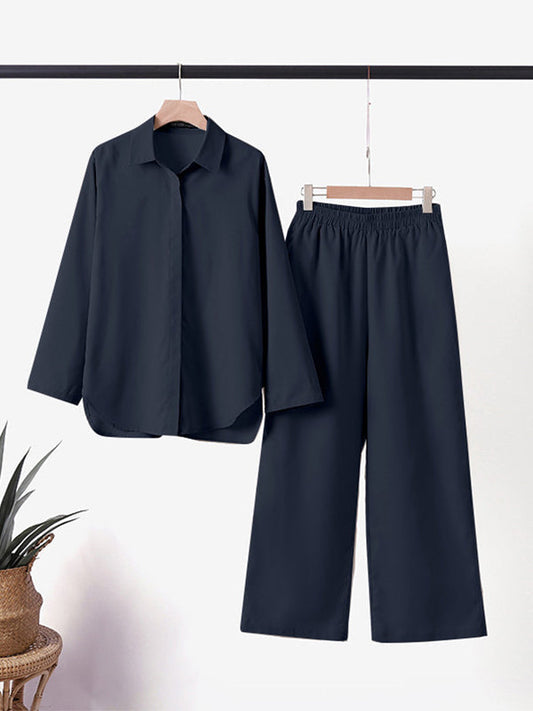 Conjunto de camisa de manga larga y pantalones de pierna ancha I Ideal para primavera y verano