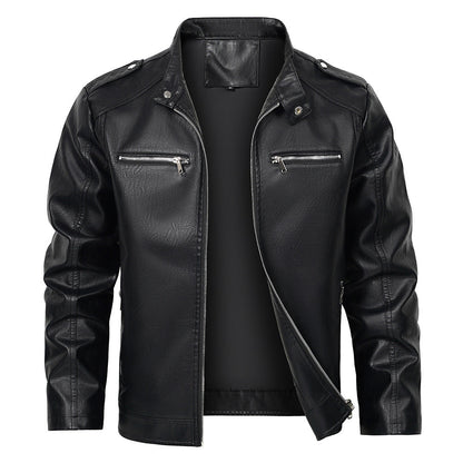 Chaqueta de Moto de Cuero PU para Hombre con Cuello Alto | Ideal para Otoño y Primavera