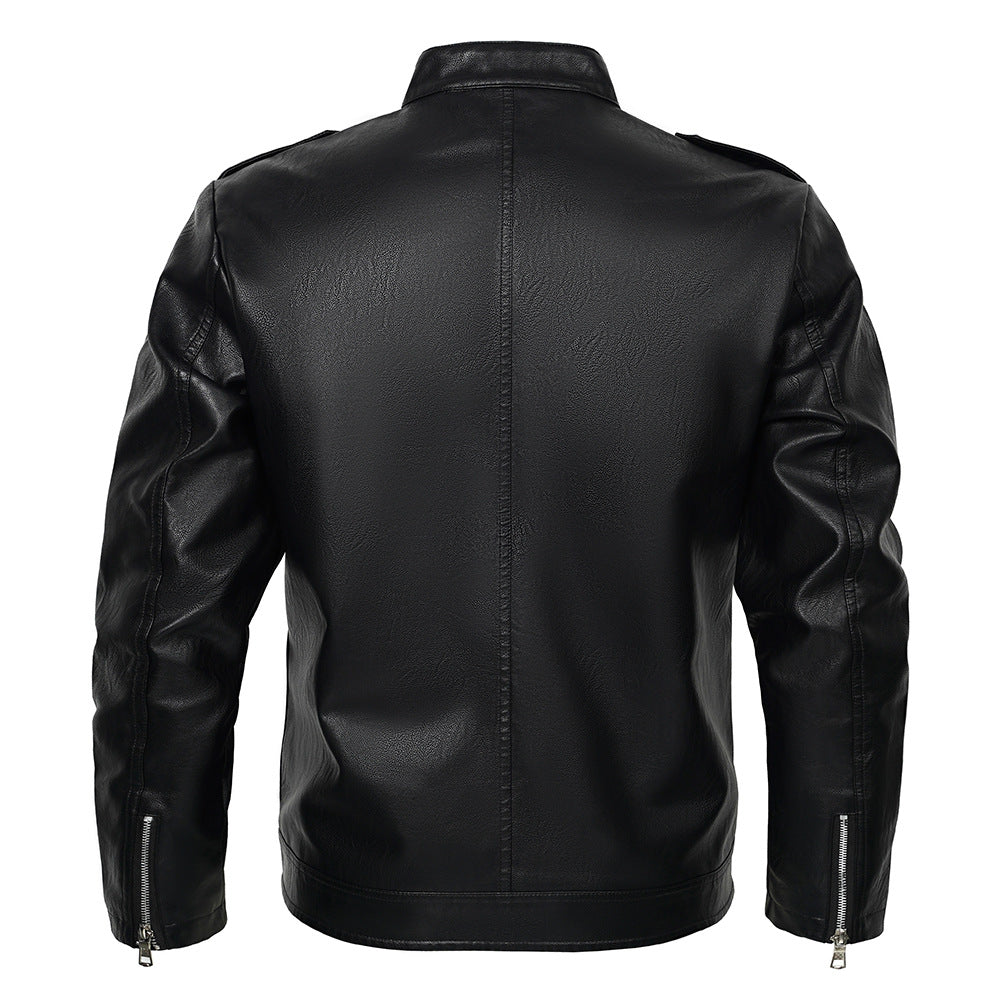 Chaqueta de Moto de Cuero PU para Hombre con Cuello Alto | Ideal para Otoño y Primavera