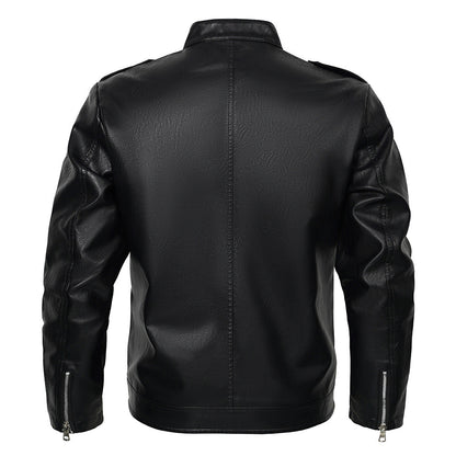 Chaqueta de Moto de Cuero PU para Hombre con Cuello Alto | Ideal para Otoño y Primavera