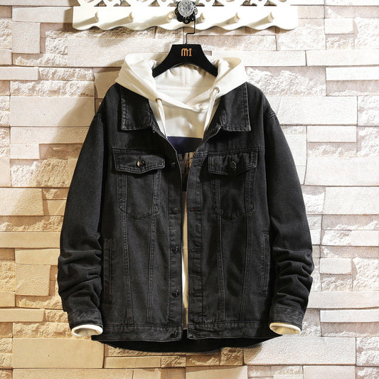 Chaqueta de mezclilla bordada y rasgada para hombre – Talla grande | Ideal para primavera y otoño