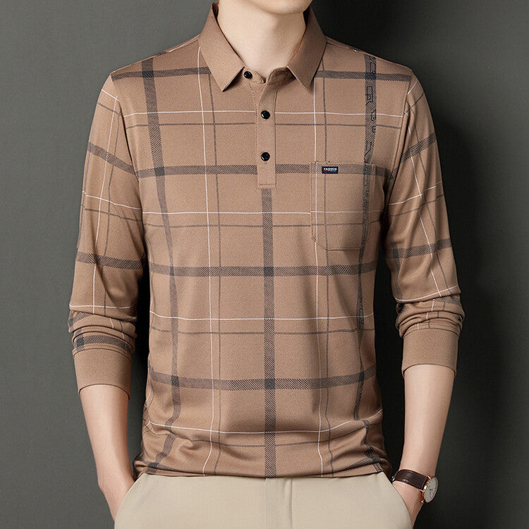 Camiseta de Polo de Manga Larga para Hombre con Cuello y Rayas – Ideal para Otoño