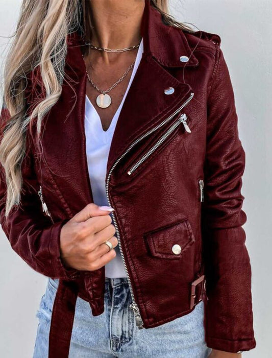 Chaqueta biker corta con cuello alto y detalles de cremallera I Ideal para primavera y otoño