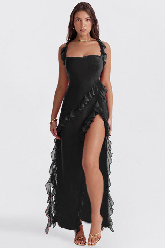 Vestido Largo con Volantes y Abertura Delantera | Ideal para Primavera y Verano