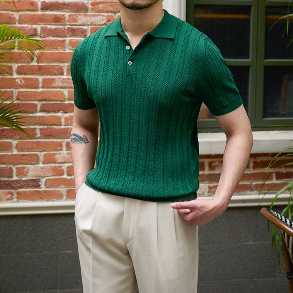 Camisa de Punto de Manga Corta y Ajuste Delgado para Hombre – Ideal para Verano