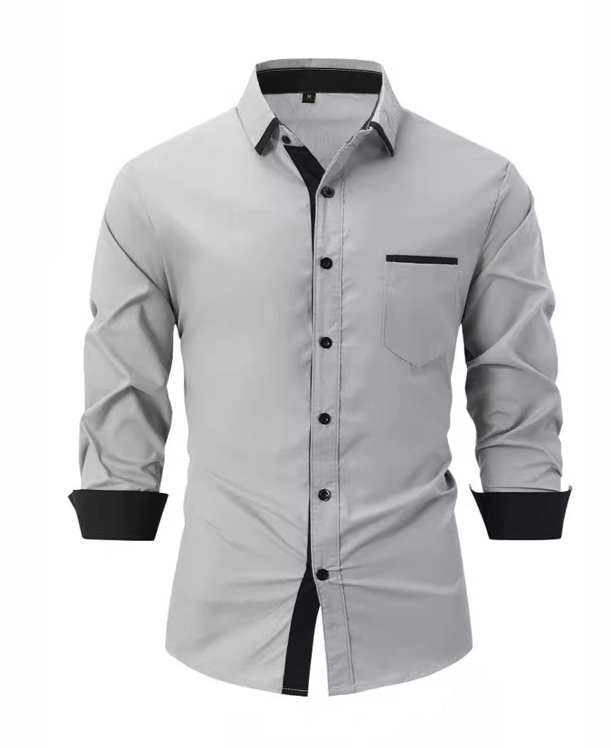 Camisa de Negocios Slim de Rayas en Algodón Ideal para Primavera y Otoño