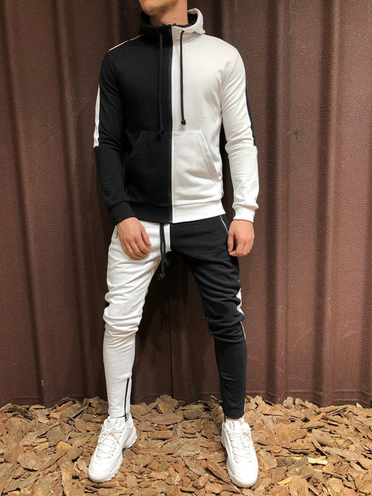 Conjunto de Chaqueta con Capucha y Pantalón en Contraste – Ideal para Todas las Temporadas