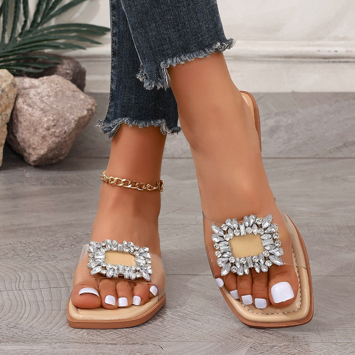 Sandalias Planas Transparentes con Rhinestones | Ideales para el Verano