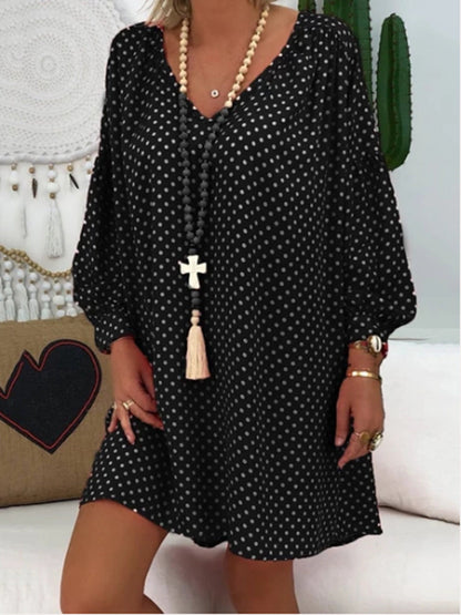 Vestido de Manga Larga con Estampado en V | Ideal para Otoño e Invierno
