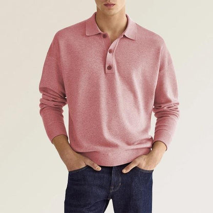 Camisa Polo de Manga Larga con Cuello en V y Botones para Hombre, Ideal para Otoño