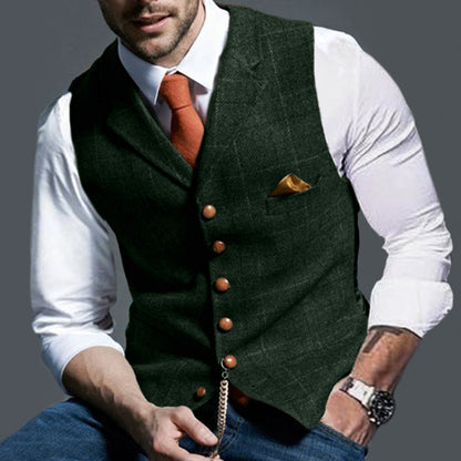 Chaleco de Cuadros Ajustado para Hombre con Solapa y Cierre Simple | Ideal para Verano
